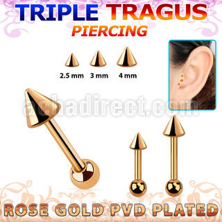 hexttbcn rose gold steel triple tragus piercing w 2.5  4mm cone