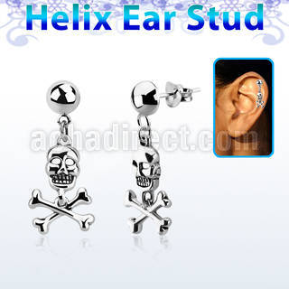 hexvd28 piercing helix plata esterlina 925 lisa calavera huesos cruzados eja distribuidor mayorista