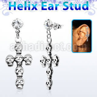 hexzd11 piercing helix plata esterlina zirconia 6mm cruz formada por calaveras plata 925 eja al por mayor