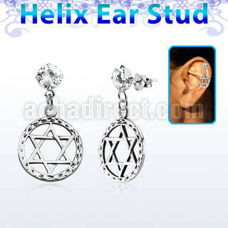hexzd6 piercing helix plata esterlina zirconia 6mm estrella david plata 925 colgado eja al por mayor