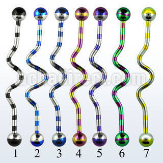 idat14 barbell industrial zig zag acero 316l pvd rayas cebra bolas 5mm al por mayor