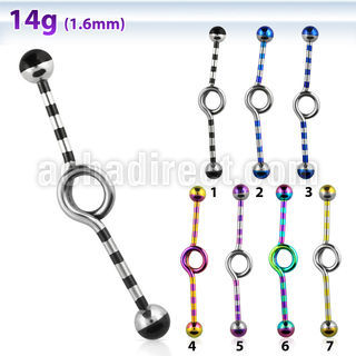 idbt14 striped pvd 316l steel industrial loop barbell w balls