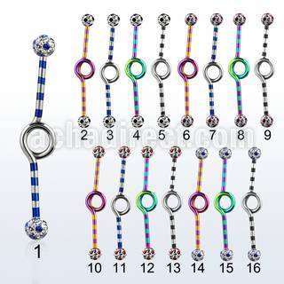 idbtfr5a barbell industrial loop acero 316l pvd rayas cebra bolas multi cristal 5mm puntos 35mm al por mayor