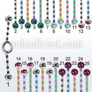 idbtfr5c barbell industrial loop acero quirurgico pvd rayas cebra bolas multi cristal 5mm puntos 35mm venta