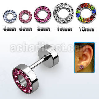 ifrdc high polished 316l steel fake flesh tunnel w crystal rim