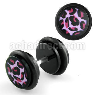 ilagr5 plug falso acrilico negro logo leopardo rosa extra anillos goma 8mm mayorista