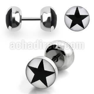 ilpc 316l steel fake plug with black star on white logo