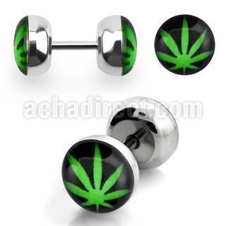 ilpd 316l steel fake plug with green marijuana on black logo