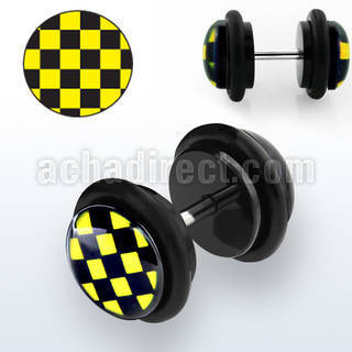 ilvgr24 plug falso acrilico negro logo cuadros negros amarillos anillos goma 8mm mayorista