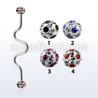 inafr5a barbell industrial zig zag acero 316l bolas multi cristal 5mm puntos mayorista