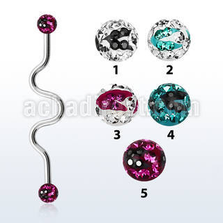 inafr5c industrial zigzag barbell w 5mm multi crystal zebra ball
