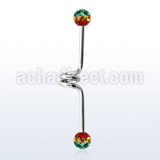 incfr5r barbell industrial espiral acero 316l bolas multi cristal 5mm rayas colores rasta venta