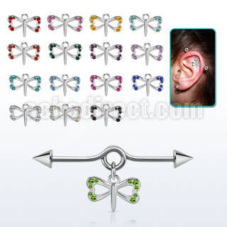 incnd18 barbell industrial loop con bucle acero dos conos colgante pequena libelula colgante laton chapado plata