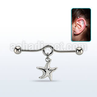 indd16 steel industrial loop barbell w ball dangling starfish
