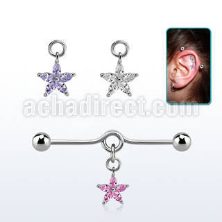 inddz2 barbell industrial loop acero 316l bolas 5mm colgante flor petalos zirconia plata venta