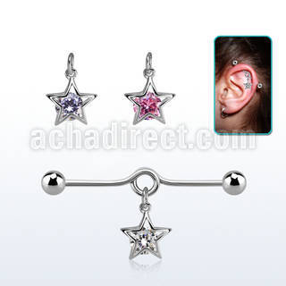 inddz3 barbell industrial loop acero 316l bolas 5mm colgante estrella zirconia redonda plata distribuidor