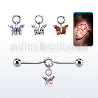 inddz4 barbell industrial loop con aro acero quirurgico bolas 5mm colgante mariposa zirconia venta