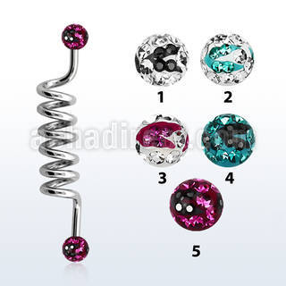 indfr5c barbell industrial espiral acero 316l bolas multi cristal 5mm rayas cebra mayorista