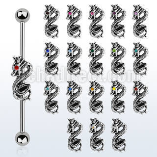 indsh35 316l steel industrial barbell w dragon w crystal eye