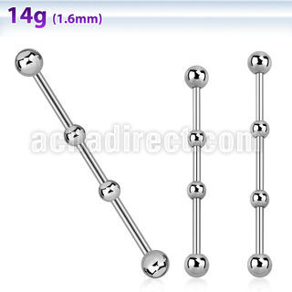 indsh3 316l steel industrial barbell with 5mm balls 4mm balls