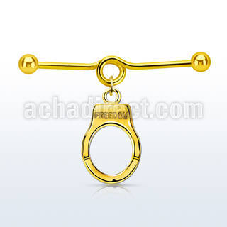 indtd15 black industrial loop barbell w ball handcuff dangling