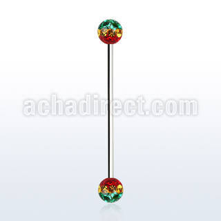 infr5r barbell industrial acero 316l bolas multi cristal ferido 5mm rayas colores rasta distribuidor