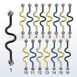 intafr5a barbell industrial zig zag acero 316l anodizado bolas multi cristal 5mm puntos al por mayor