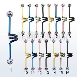 intcfr5a barbell industrial espiral acero 316l anodizado bolas multi cristal 5mm puntos distribuidor