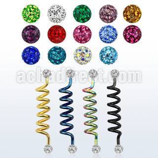intdfr5 barbell industrial espiral acero quirurgico anodizado bolas 5mm multi cristal ferido al por mayor