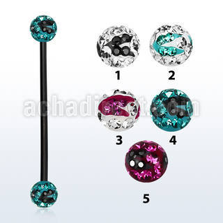 intfr5c barbell industrial acero 316l anodizado bolas multi cristal 5mm rayas cebra al por mayor
