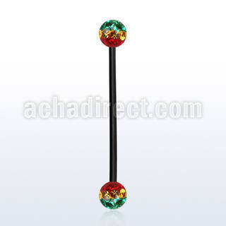 intfr5r barbell industrial acero 316l anodizado bolas multi cristal 5mm rayas colores rasta mayorista