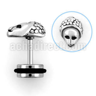 ipfac polished 316l steel fake plug with alien face o ring