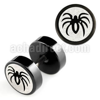 ipls11 plug falso acero quirurgico anodizado negro logo arana rayado laser lado 8mm distribuidor
