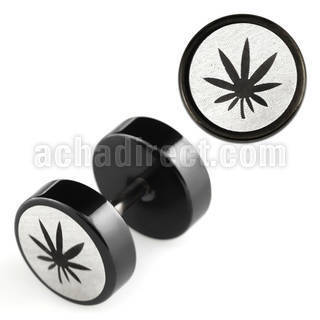 ipls1 black anodized fake plug with marijuana logo on one side