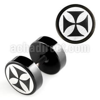 ipls3 plug falso acero quirurgico anodizado negro logo cruz rayada laser lado 8mm distribuidor