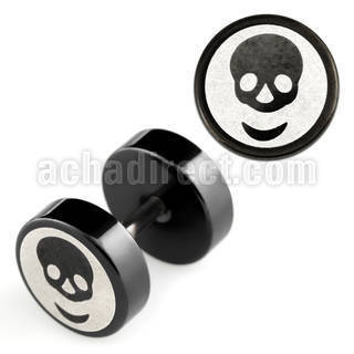ipls9 plug falso acero quirurgico anodizado negro logo calavera rayada laser lado 8mm al por mayor