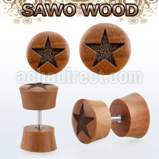 iplswf plug falso madera sawo barra acero quirurgico logo estrella rayado laser al por mayor
