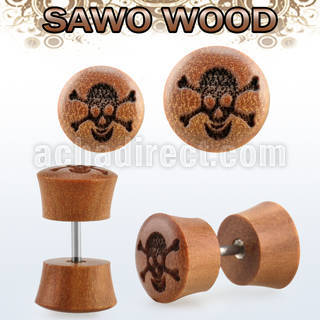 iplswj plug falso madera sawo barra acero quirurgico logo calavera huesos cruzados rayado laser venta