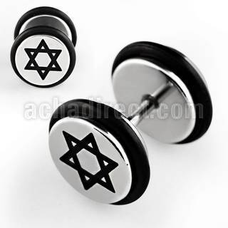 ipo18 high polished 316l steel fake plug with david star logo