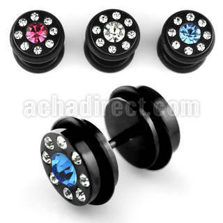 ipxkcg black 316l steel fake plug with o rings crystals