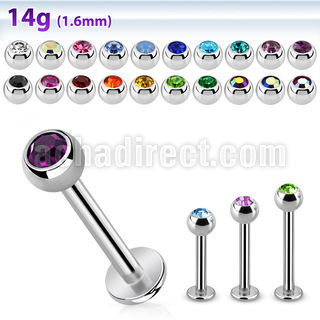 lbc4 14g 316l steel labret with 4mm bezel set jewel ball