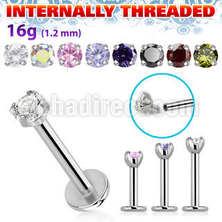 lbcz3in internally threaded steel labret w a upper 3mm cz stone