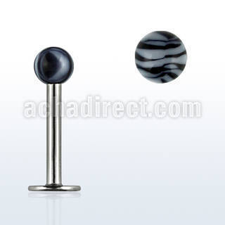 lbdxt 316l steel labret with 3mm zebra striped acrylic ball