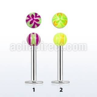 lbdxv steel labret w a 3mm acrylic flower ball