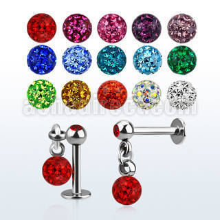 lber1 labret acero 316l bola joya bisel 3mm bola multi cristal ferido 4mm al por mayor