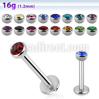 lbhjb3 316l steel labret with 3mm bezel set half jewel ball