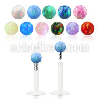 lbiop3 clear bio flexible labret w 3mm synthetic opal ball