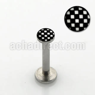 lblg04 316l steel labret 16g 1 2mm with a checkered logo