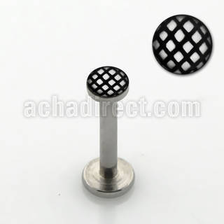 lblg06 316l steel labret with fishnet pattern cross hatch