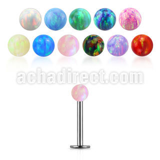 lbop3 316l steel labret with a 3mm synthetic opal ball